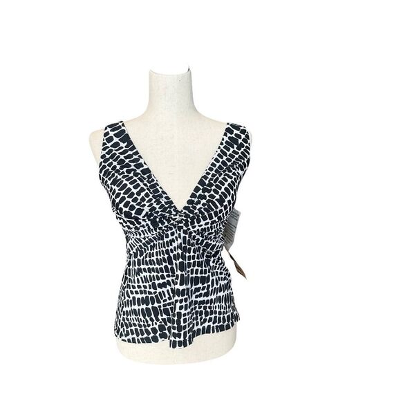 NWT Trimshaper Tankini V-Neck Top Black/White Size 10 - Picture 12 of 12